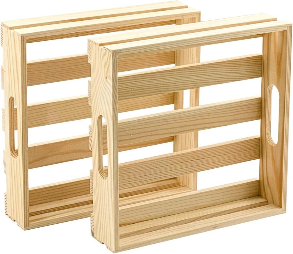 4 Pack 9 Inch Square Wooden Pallet Crates Unfinished Wood Trays Storage for DIY Crafts (Interior 8 x 8 x 1.75 in)