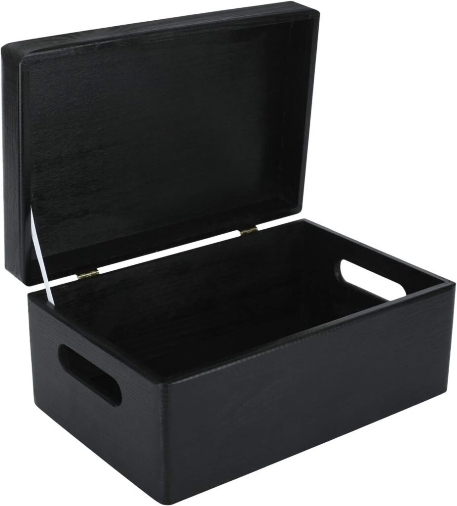 Creative Deco Large Black Wooden Box Storage with Hinged Lid | 11.8 x 7.87 x 5.51 inches (+-0.5) | with Handles | Gift Box for Shoes Clothes Kitchen Storage | Wood Keepsake Chest