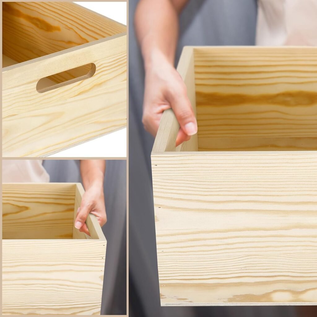 Large Wooden Box with Hand Holes, 15 x 12 x 7 Inches Pine Wood Box Unfinished Wooden Box for DIY Craft Arts Hobbies and Home Storage(15 x 12 x 7 Inch)