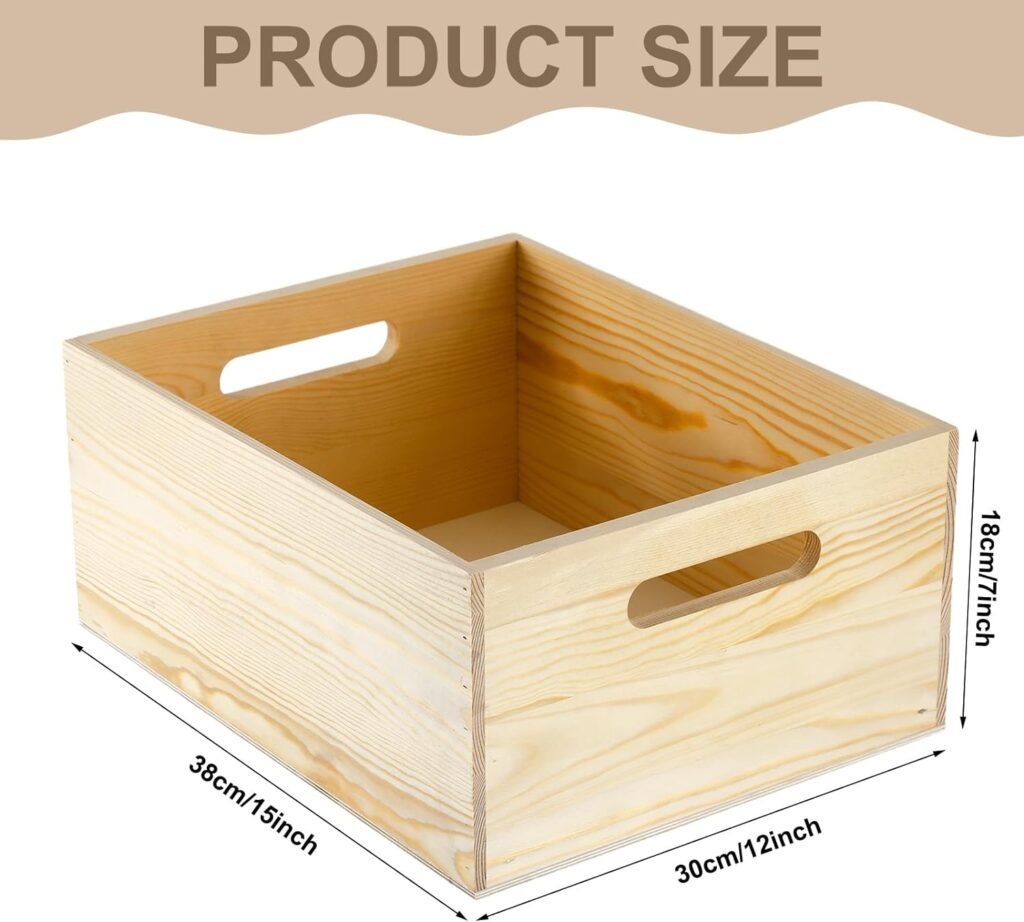 Large Wooden Box with Hand Holes, 15 x 12 x 7 Inches Pine Wood Box Unfinished Wooden Box for DIY Craft Arts Hobbies and Home Storage(15 x 12 x 7 Inch)