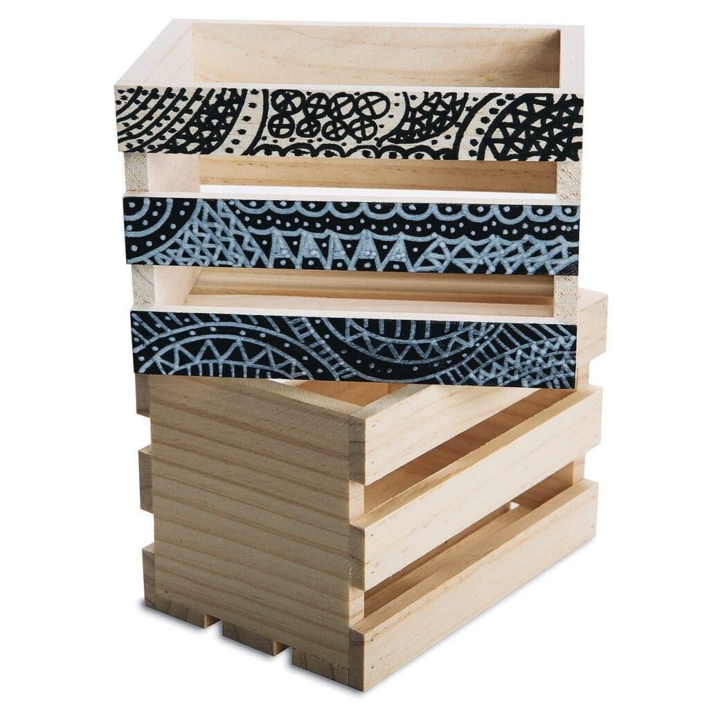 SS Worldwide Small Pine Crates. Unfinished  Ready To Decorate W/Paint, Stain, Markers, Wood Slats on Sides and Bottom, Ends are Solid Wood. Pre-assembled With Nails. Approx. 6a x 4a x 4a, Pack of 6