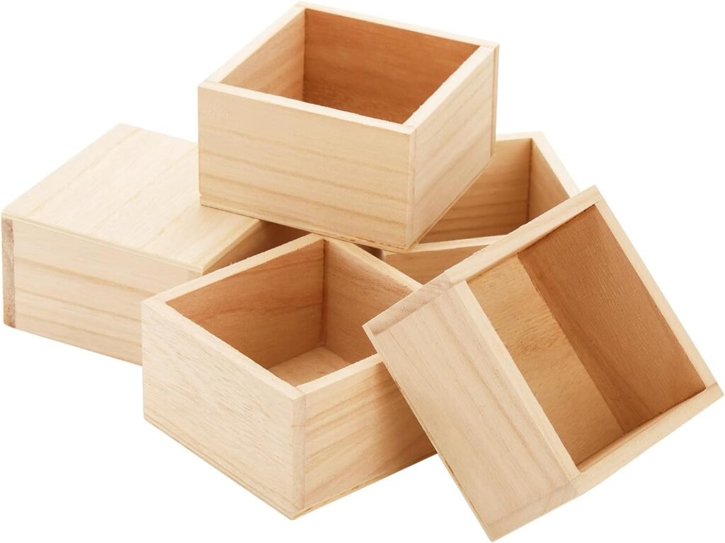 Frcctre 12 Pack Unfinished Small Wooden Box, 4 x 4 Square Wooden Box Craft Storage Organizer Box for Art Collectibles, Home Decor, Desktop Drawer Decor, Succulent Plant Pot