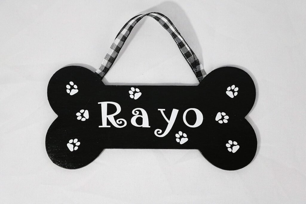 Upgraded Personalized Dog Bone - Dog House Wooden Sign Decor - Custom Name with Paw and Ribbon - Perfect signs for Gift. The Nicest Ornament For Home