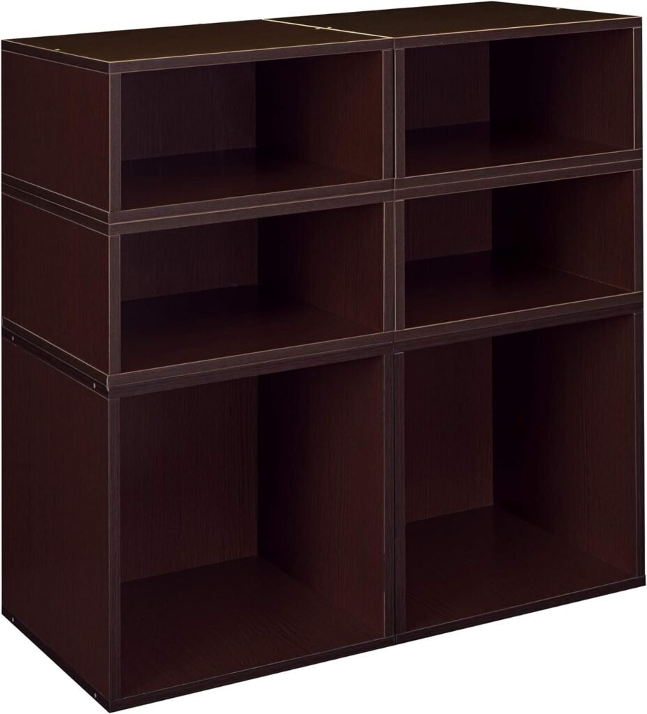 Niche Cubo Storage Organizer Open Bookshelf Set- 2 Full Cubes/4 Half Cubes- White Wood Grain