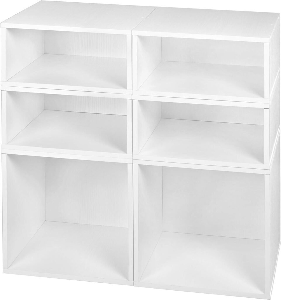 Niche Cubo Storage Organizer Open Bookshelf Set- 2 Full Cubes/4 Half Cubes- White Wood Grain