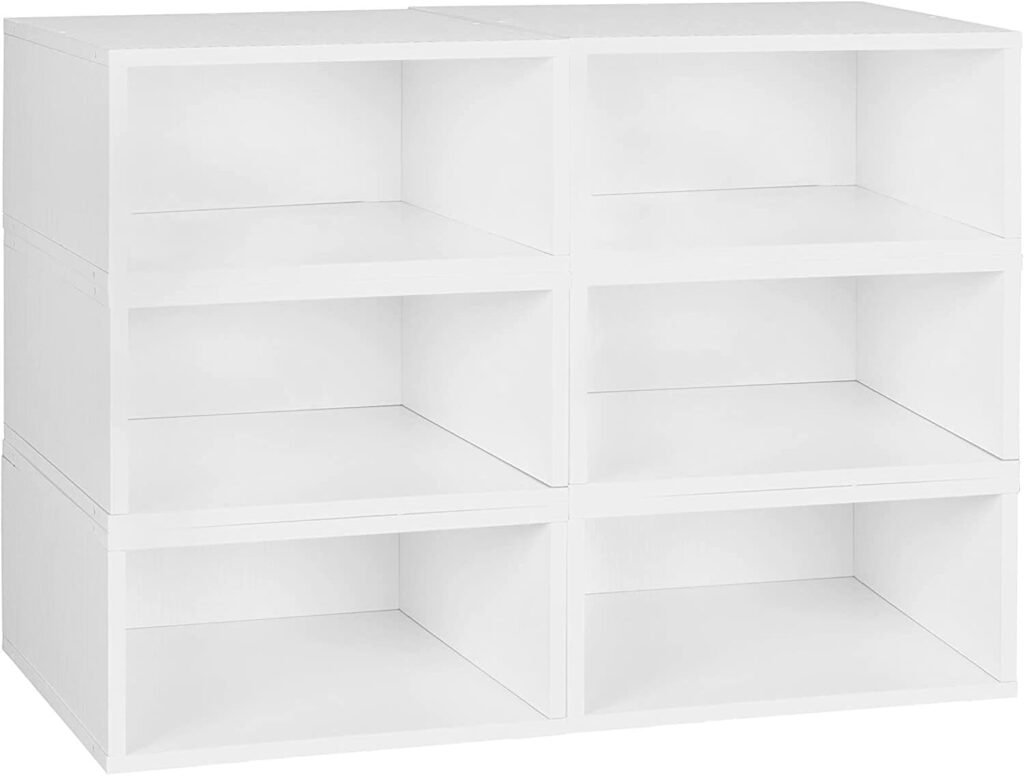 Niche Cubo Storage Organizer Open Bookshelf Set- 6 Half Size Cubes- White Wood Grain