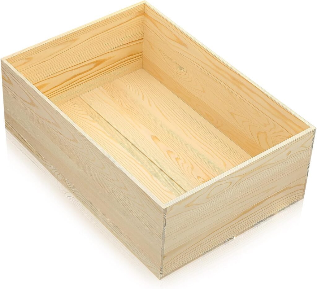 Large Wooden Box, 20 x 14 x 7 Inches Unfinished Wooden Box Pine Wood Box for DIY Craft Arts Hobbies and Home Storage