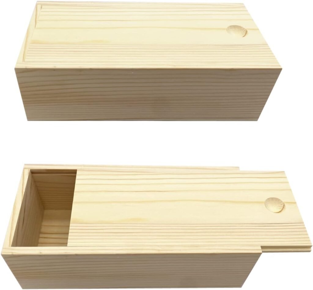 LONG TAO 2 Pcs 7.9x3.9x2.4 Unfinished Wood Box Wooden Treasure Boxes Wooden Storage Box Natural DIY Craft Stash Boxes with Slide Top for Crafts Art Hobbies Home Storage