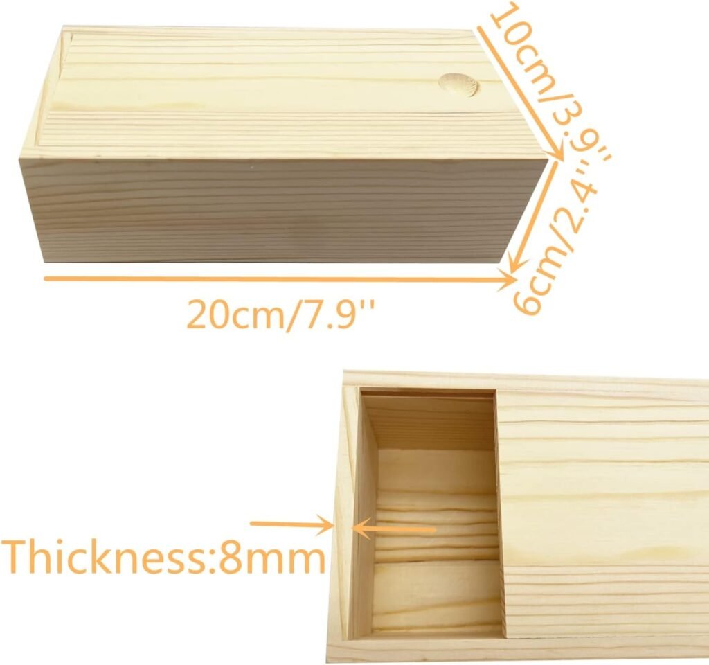 LONG TAO 2 Pcs 7.9x3.9x2.4 Unfinished Wood Box Wooden Treasure Boxes Wooden Storage Box Natural DIY Craft Stash Boxes with Slide Top for Crafts Art Hobbies Home Storage